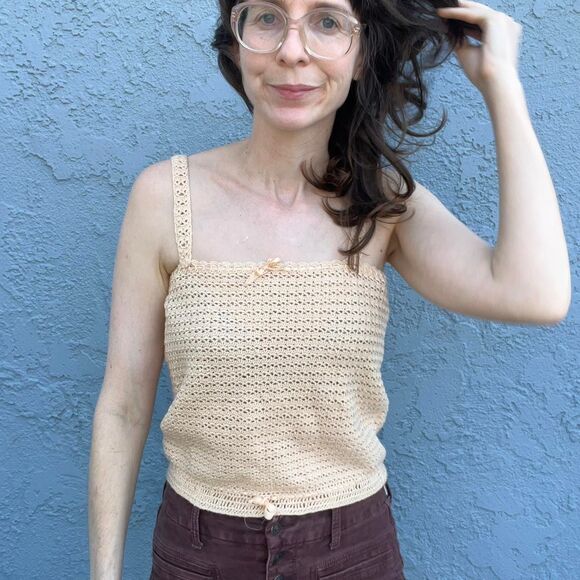 Vintage Spanish Crochet Sweater Tank Top in Peach Size XS dainty - Picture 8 of 8